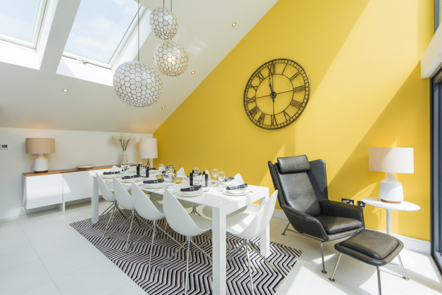 yellow wall white interior