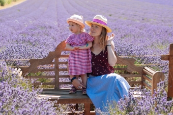 mom and daughter in lavender
